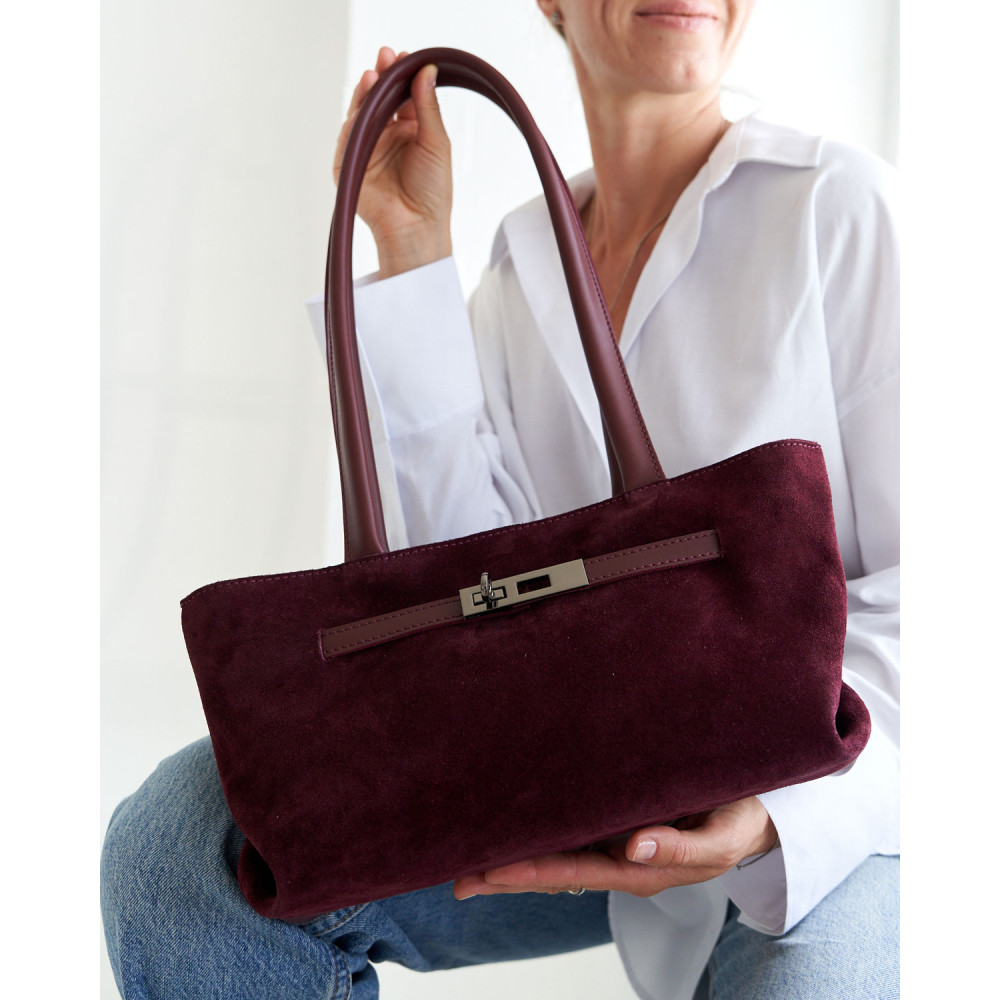 Женская сумка «Карен» со встакой с натуральной замши бордовая